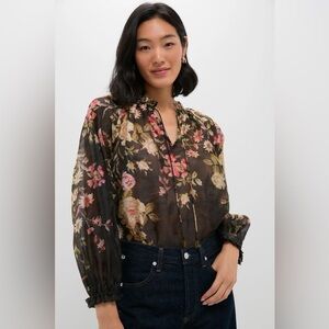 Joie Floral Black Blouse Size L